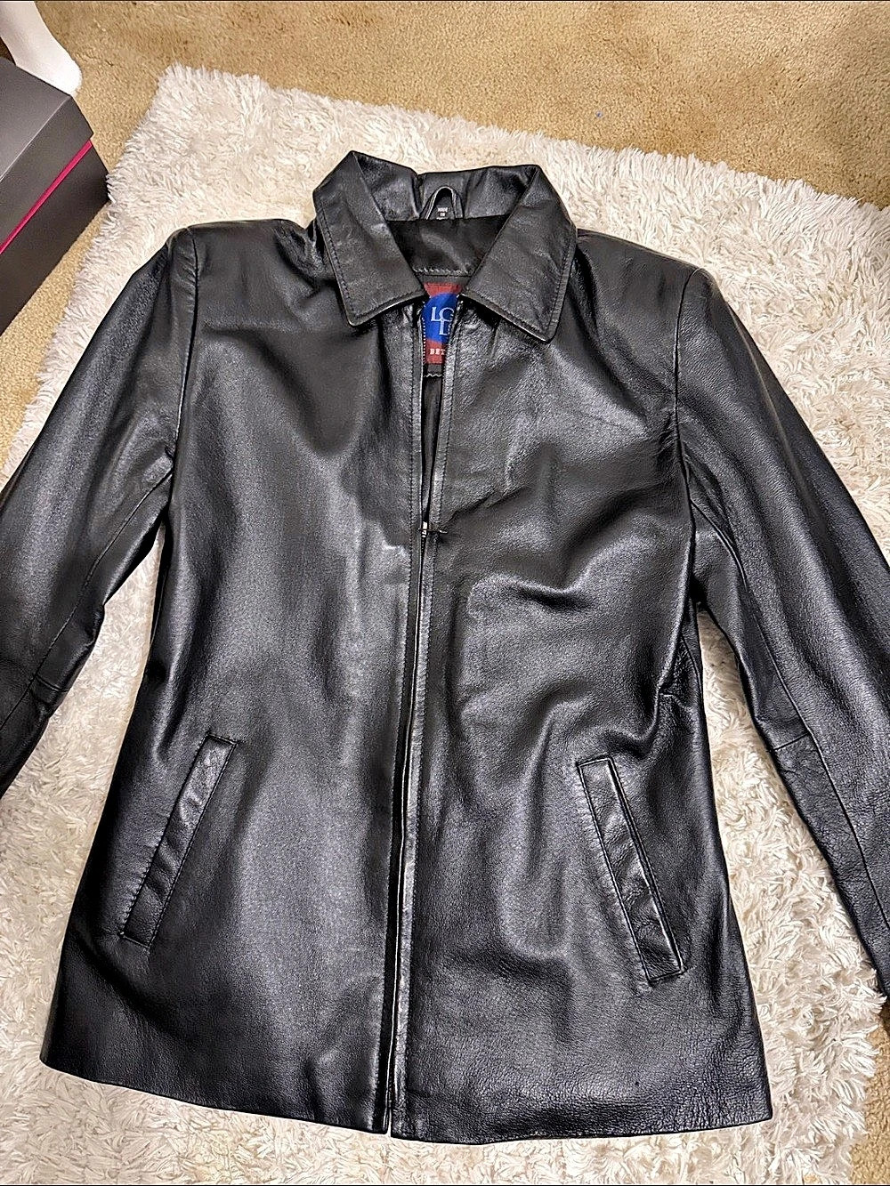 London Fog Black Leather Jacket Size Medium